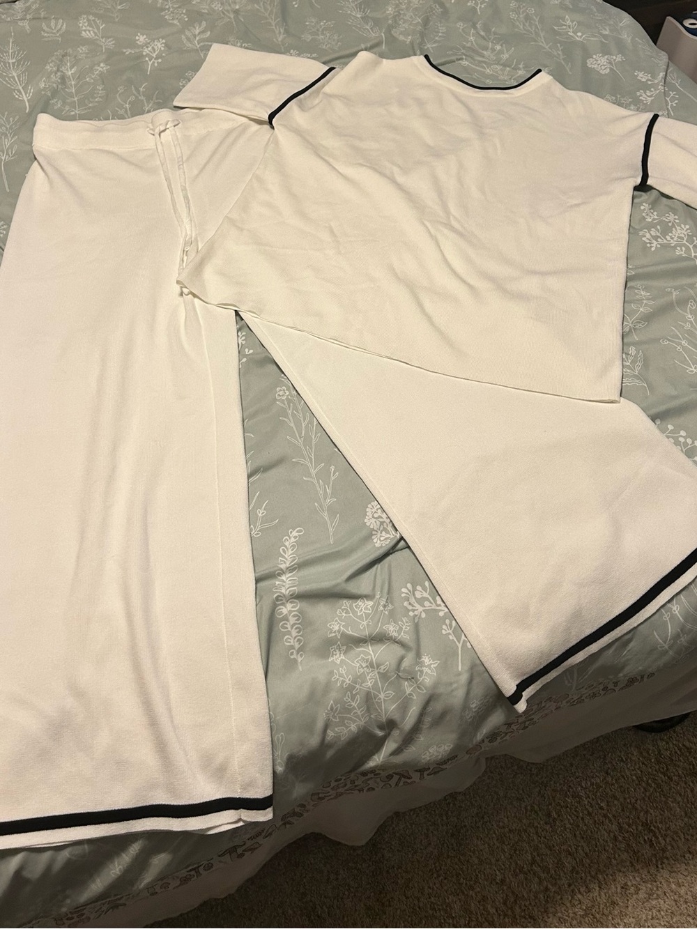 Women’s White Two-Piece Knit Set with Black Trim
